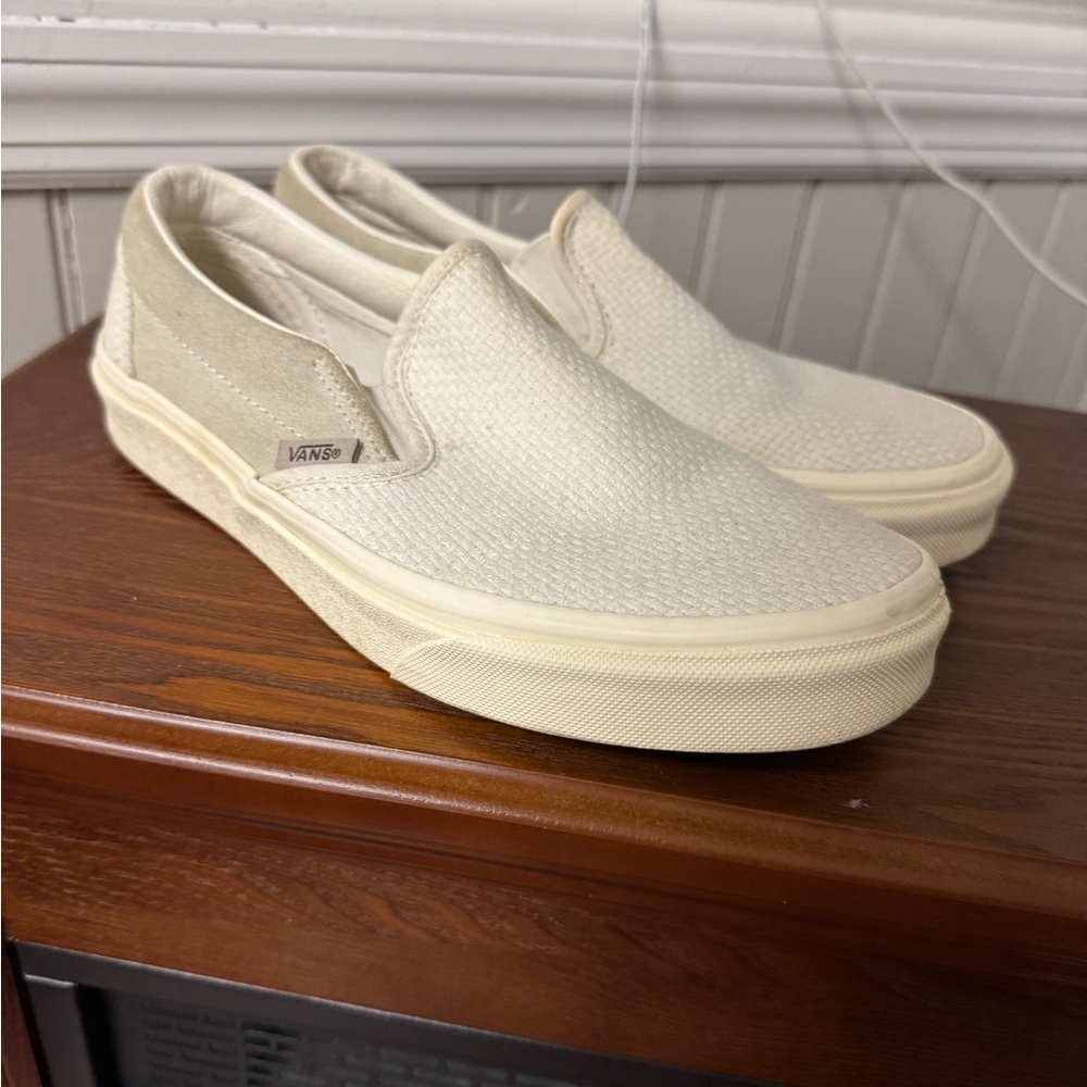 Vans Cream Slip-On Loafers with Elastic Panels
